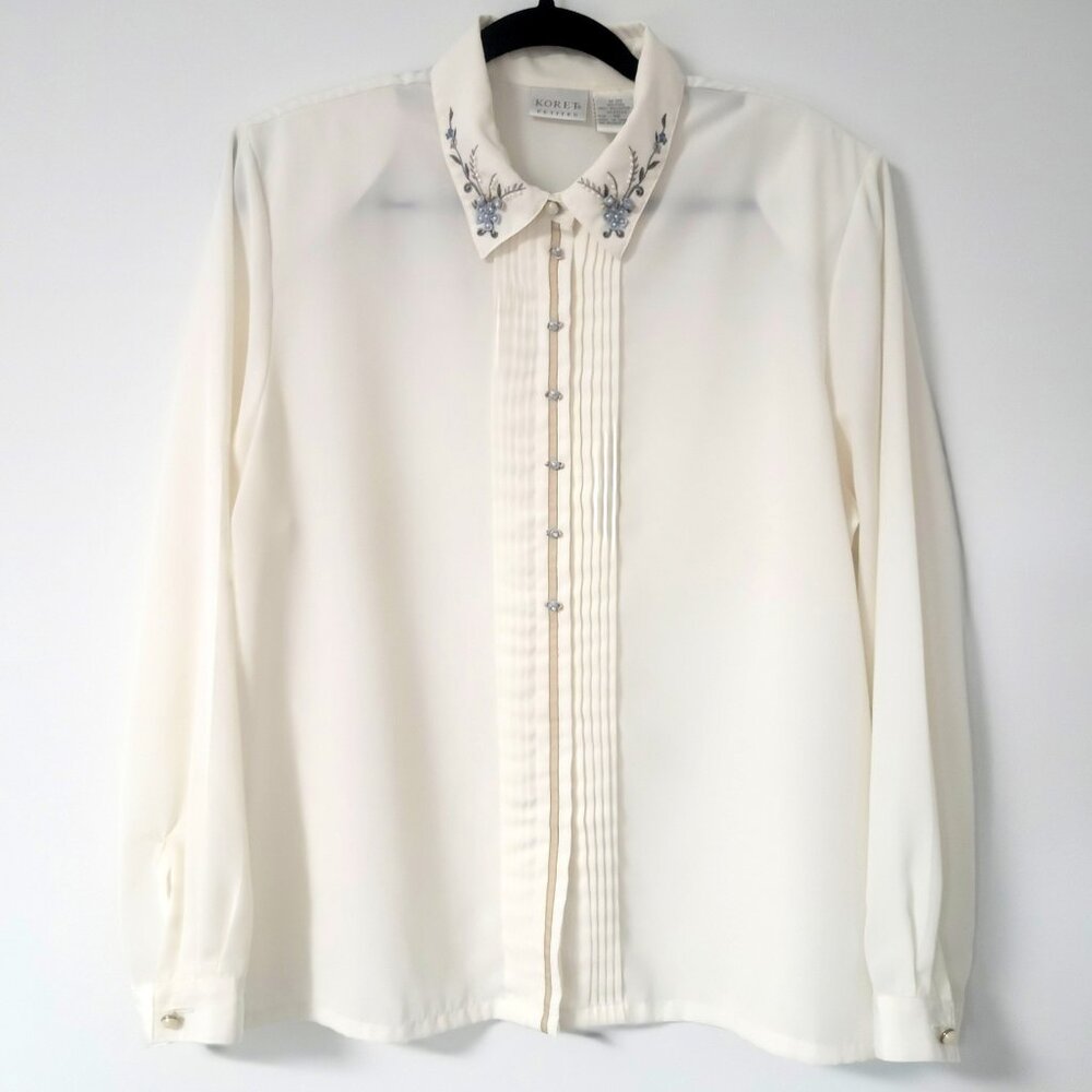 Vintage 90s Victorian Inspired Floral Beaded Blouse Romantic Coquette